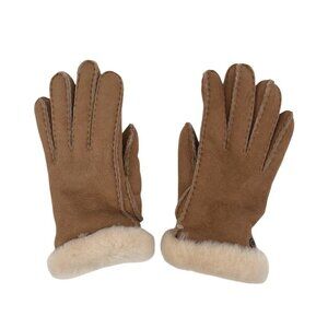 NEW UGG Womens Small Shearling Sheepskin Gloves Fur Cuff Lined Suede Winter Tan
